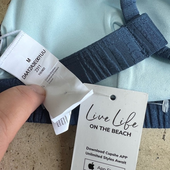 CUPSHE Bikini Set Crisscross Back Tie Blue Zebra Textured Size Medium - Picture 5 of 7